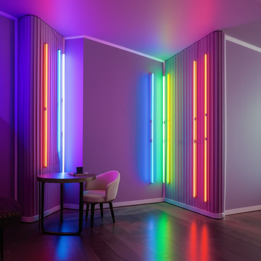 Curated visual reference: Industrial Apartment Renovation Ideas With Neon Colors And Bold Accents Reference: Neon Accents Transform Minimalist Spaces Into Bold Statements